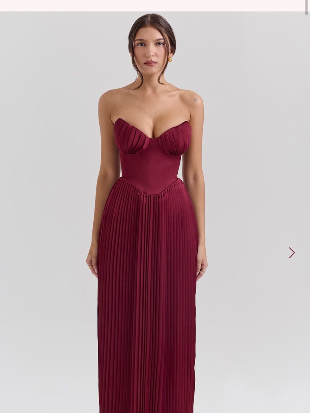 House of CB Strapless Pleated Maxi Dress — Wine